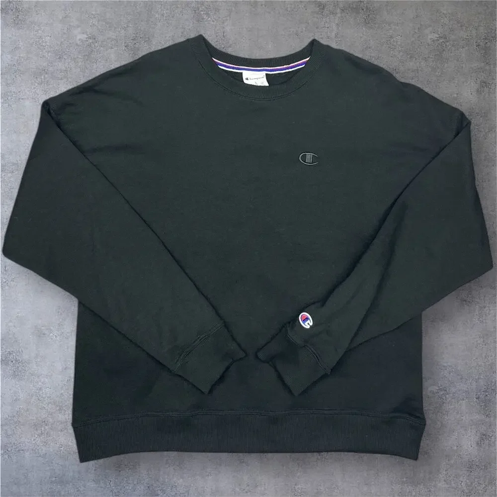 Champion Sweatshirt Women’s Size L Black Honduras Made Logo Chest & Sleeve